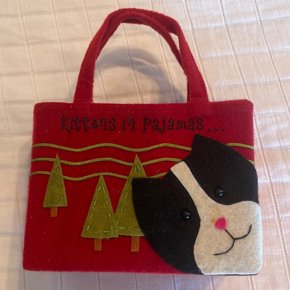 Vintage Purse Kittens in pajamas girls Christmas red cat